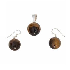 925/000 zilveren Tijgeroog sieraad set (oorhangers met hanger)