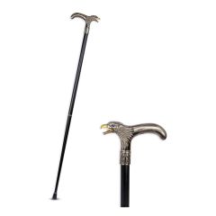 Zwarte aluminium wandelstok met decoratieve adelaarskop