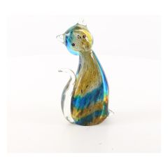 Glazen kattenbeeld in Murano-stijl met blauw-groene kleurschakeringen