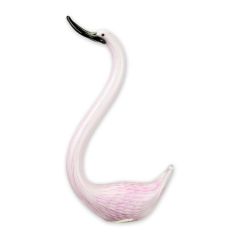 Glazen zwanenbeeld in Murano-stijl met lange roze hals en zwarte snavel