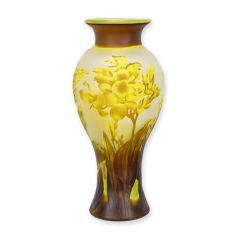Cameo glazen balustervaas met geel bloemmotief en libel