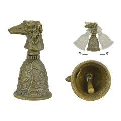 Bronzen tafelbel met borzoi-hondenkop en sierlijk reliëf