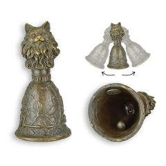 Bronzen tafelbel met langharige kattenkop en reliëfdecoratie