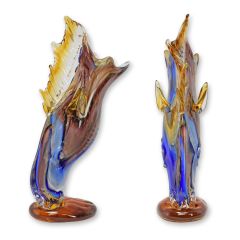 Glazen paardenhoofdvaas in Murano-stijl met blauwe en amberkleurige details