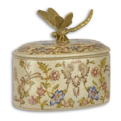 Porseleinen sierdoos met bloemendecor en bronzen libel
