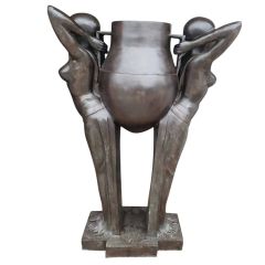 Art Nouveau beeld van vrouwelijk naakt met bassin in geweldige kwaliteit brons - Hoogte 140 cm