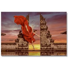 Ballerina in Temple gates at lempuyang luhur temple in Bali