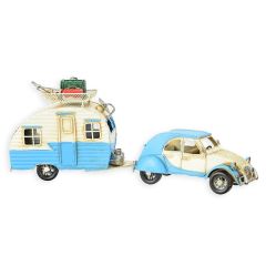 Blikken model van een 2cv met Caravan - Lengte 40,2 cm