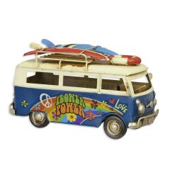 Blikken model van een Flower Power Surfbus - Lengte 25,7 cm