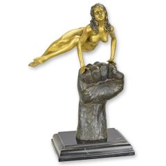 Bronzen beeld van een Wervelend Naakt op een Hand