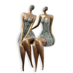 Bronzen beeld van Twee Zittende Vrouwen - Hoogte 54 cm 