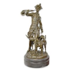 Bronzen beeldengroep van Lodewijk XV met jachthonden - Hoogte 72,3 cm