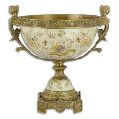 Bronzen Porseleinen Kom op een Standaard - 42 cm hoog