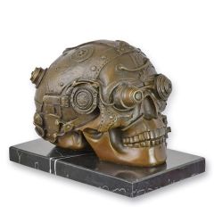 Bronzen Steampunk Sculptuur van een Schedel