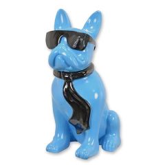 Bulldog van Resin met Zonnebril en Stropdas - Blauw met Zwart