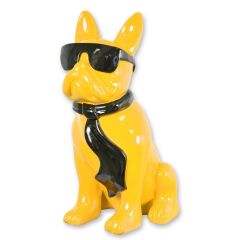 Bulldog van Resin met Zonnebril en Stropdas - Geel met Zwart