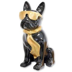 Bulldog van Resin met Zonnebril en Stropdas - Zwart met Goudkleur
