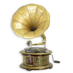 Decoratieve Grammofoon Vintage - rond model van goudkleurig messing - 65 cm hoog