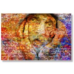 Graffiti of a man with a thinking expressional face on a colorful wall