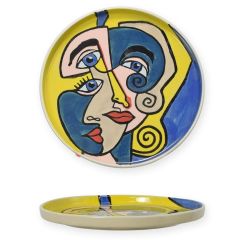 Handgeschilderd Porseleinen Bord in Picasso-stijl - Diameter 27,6 cm 