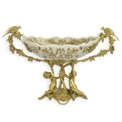 Luxe Fruitschaal van porselein met Bronzen bevestiging - 50 cm Lengte