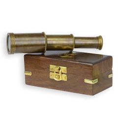 Messing Monoculaire Lens in een Houten Doos