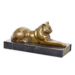 Modernistisch bronzen beeld van een liggende kat