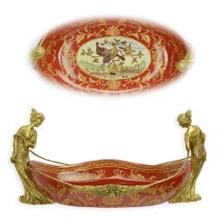 Porseleinen Kom met Bronzen bevestiging - 41 cm Lengte