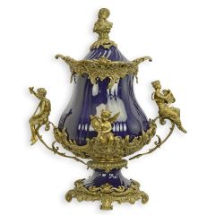 Porseleinen Kom met Bronzen bevestiging - 52 cm hoog