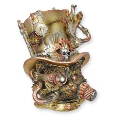 Resin Steampunk Beeldje van een Kattenkop - Hoogte 21,1 cm
