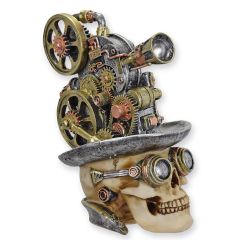 Resin Steampunk Beeldje van een Schedel met Projecter - Hoogte 23,3 cm