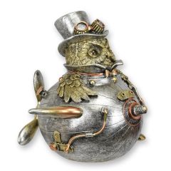Resin Steampunk Beeldje van een Uil in een Vliegtuig - Lengte 22,8 cm