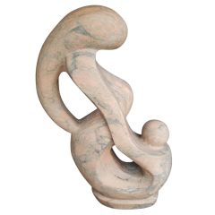 Sculptuur moeder en kind, gemaakt van Mexicaanse Vuurcalciet - Hoogte 105 cm