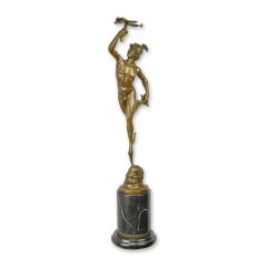Bronzen trofee van Mercurius met Electra-vliegtuig op donkere sokkel