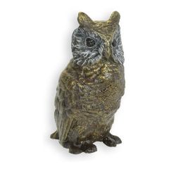 Bronzen uilensculptuur met ronde ogen en verenreliëf