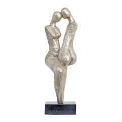 Bronzen sculptuur van een omhelzend paar met zilverkleurige textuur