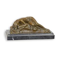Bronzen sculptuur Doornroosje liggend op donkere sokkel
