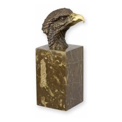 Bronzen adelaarskop met goudkleurige snavel op geaderde sokkel