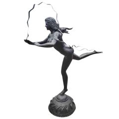 Art Nouveau Bronzen Beeld van danseres met lint - Kunstenaar Luigi Calligani - Hoogte 200 cm