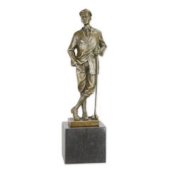 Bronzen beeld van een klassieke golfer met golfclub op een luxe zwarte marmeren voet