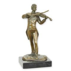 Bronzen beeld van een violist die viool speelt op een luxe zwarte marmeren voet