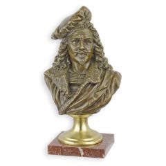 Bronzen buste van Rembrandt van Rijn op elegante sokkel met luxe roodbruine marmeren voet