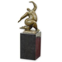 Modernistisch bronzen beeld van een vrouwelijke naaktfiguur op een luxe zwarte marmeren voet