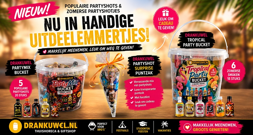 Drankuwel.nl Partyshots in handige Uitdeelemmertjes - Makkelijk meenemen, leuk om weg te geven!